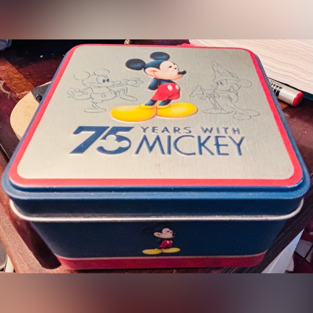 Disney Mickey Mouse 75th Anniversary Tin Box - Blue and Red
